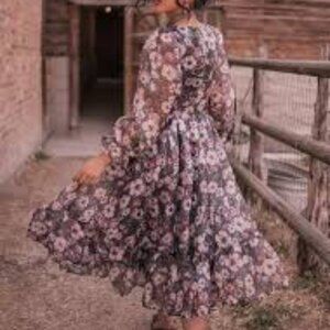 NWT JessaKae Persephone Dress - Size 2XL - Black Floral midi Dress